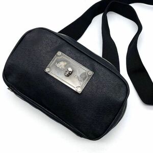  прекрасный товар MARK&LONA Mark &rona сумка "body" поясная сумка плечо наклонный .. Skull серебряный plate Logo черный чёрный кожа Golf 