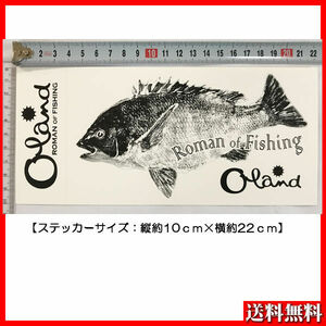 大島製作所 オーランド『 Oland』 ステッカー Roman of Fishing　魚拓柄 長方形(10×22ｃｍ) 白系 1点 送料無料B