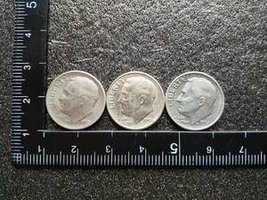  silver coin 3 pieces set America large m1954*1955*1956 10 cent Roo z belt American 