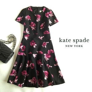 KATE SPADE ケイトスペード花柄ワンピース　黒ピンク　半袖　フラワー