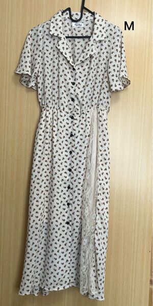 レディース 小花柄ロングワンピース ベージュ レース M