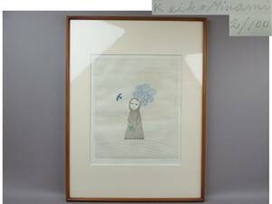 Art hand Auction [Antiques/Paintings] ★Copperplate print by Keiko Minami★★Balloon and girl fk099sl Printmaker Lithograph Framed, Artwork, Prints, Copperplate engraving, etching