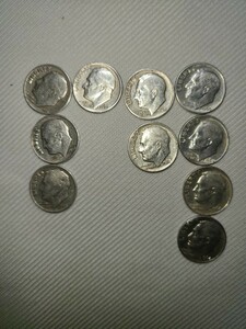 銀貨 10枚セット アメリカ ダイム 1958×3 60×1 63×2 64×4 合計10枚 10セント ルーズベルト 米国　リバティ コイン　1スタ