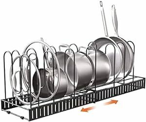 Good 伸縮式 鍋ラック キッチン収納ラック フライパンラック 7つ仕切り付き フライパン 食器 鍋蓋 お皿 まな板 鍋置き 引