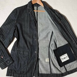  прекрасный товар редкий L соответствует Denim Levi's LEVI'S tailored jacket полоса хлопок хлопок темно-синий темно-синий мужской большой размер удобный * весна осень 