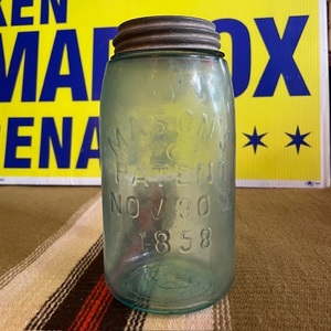 超レア！19世紀　1858 Mason jars メイソンジャー アメリカアンティーク食器/西海岸ダイナー30's店舗看板ビンテージインダストリアル
