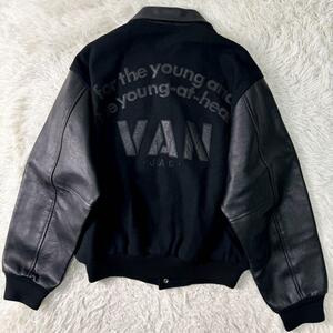  редкий VAN JACKET куртка рукав кожа арка Logo стеганое полотно чёрный × чёрный черный Van ja Kett внешний блузон мужской 