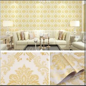 激安 大容量 20m 壁紙 ダマスク ダマスク柄 金 豪華 ゴージャス シール ステッカー ゴールド 宮殿 ゴージャス 金色 改装