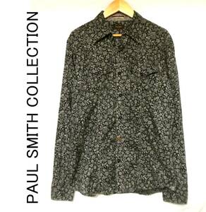 正規品 美品 PAUL SMITH COLLECTION ポールスミスコレクション 総柄 花柄 ドレスシャツ 長袖 M 黒×白 ブラック