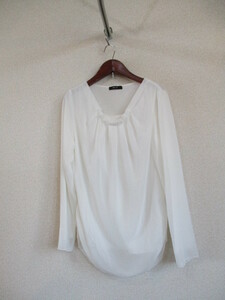 COMMECAISM white chiffon attaching long sleeve cut and sewn blouse (USED)40619