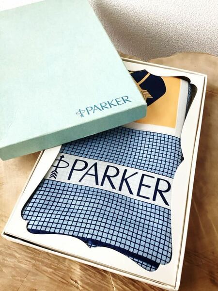 【イギリス高級筆記具ブランド/PARKER】パーカー　ヴィンテージ　大判スカーフ　シルク100％　ストール　未使用品