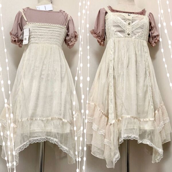 【2点セット】新品タグ付き★シャーリングトップス、イレギュラーヘムワンピース★axesfemmeコーディネート