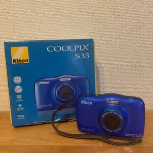 Nikon ニコン COOLPIX クールピクス S33 コンパクトデジタルカメラ ブルー 防水 耐衝撃 デジカメ箱付 ※動作未確認