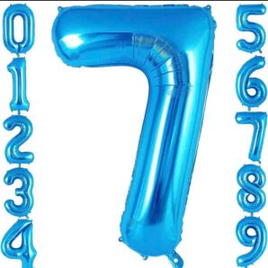 【数字7】バルーン アルミ風船 ナンバー 40インチ 誕生日 約90cm ブルー