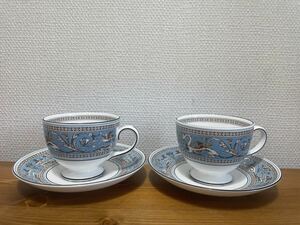 【1円スタート】WEDGWOOD ウェッジウッド カップ＆ソーサー２客 ターコイズ フロレンティーン ペア