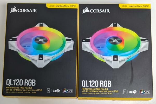 新品未開封 2個セット Corsair iCUE QL120 RGB Triple Fan Kit with Lighting Node CORE CO-9050104-WW ホワイト