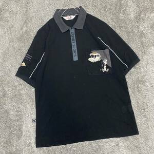 Disney ディズニー ポロシャツ 半袖シャツ サイズM ブラック 黒 メンズ トップス 最落なし （H20）