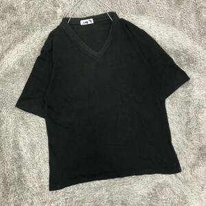 agnes b. homme アニエスベーオム Vネック 半袖Tシャツ カットソー サイズL相当 ブラック 黒 無地 メンズ トップス 最落なし （K20）