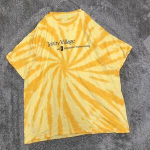 US古着 企業ロゴ 半袖Tシャツ 半袖カットソー サイズ3XL相当 タイダイ イエロー 黄色 プリントデザイン メンズ トップス 最落なし （L20）