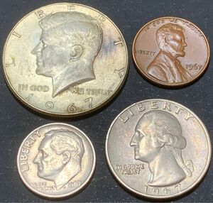 【アメリカ合衆国】リバティコイン１９６７年美品セット 銀貨 ハーフダラー ケネディ
