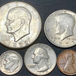 【アメリカ合衆国】リバティコイン１９７２年美品五枚セット　コレクションにどうぞ