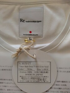 【RE MADE IN TOKYO JAPAN（アールイー） 東京メイド ドレス 半袖Tシャツ 白（クルーネック）Ｌサイズ￥9,350円(税込)《新品・未使用》】