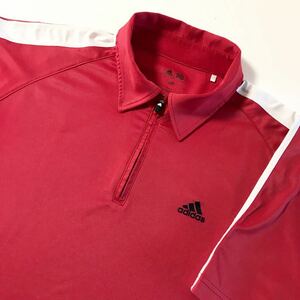 adidas GOLF/アディダスゴルフ☆半袖シャツ☆ハーフジップ☆吸汗速乾/ストレッチ/トップス/ポロシャツ/ゴルフウェア/赤×白/M