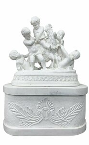 天然大理石彫刻 羊と遊ぶ子供像 全高約1m61cm 石像 オブジェ 人物像 動物像 大理石 彫刻 エンジェル 置物 天使像 童子