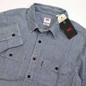 ★リーバイス LEVIS 新品 メンズ ストライプ コットン デニム ワーカー オーバーシャツ 長袖シャツ XXL [19587-0154-JXXL] 三 零★QWER