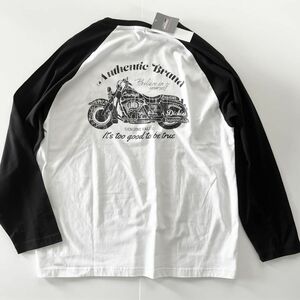 ★ディッキーズ Dickies 新品 メンズ バイク オートバイ バックプリント 長袖 ロング Tシャツ ロンT 白黒[41788504-49-4L] 一 三 零★QWER