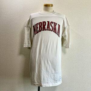 希少 70s バータグ チャンピオン CHAMPION フットボールTシャツ L 生成り タタキタグ USA製 ネブラスカ大学 Nebraska アーチロゴ vintage