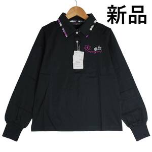 ◆新品◆ Munsingwear マンシングウェア ペンギン ロゴ 刺繍 長袖 ゴルフ ポロシャツ ウェア 黒 レディース M ◆日本製 送料無料◆ 0384F