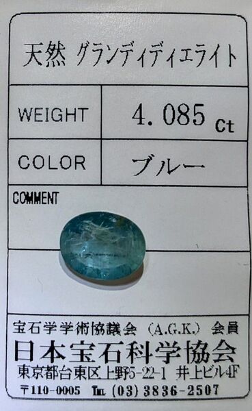大粒! 完全宝石質 天然グランディディエライト 4.085ct ソーティング付き ルース Jewelry レアストーン 希少宝石