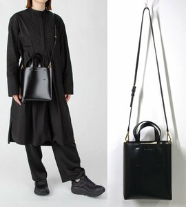 【美品】MARNI マルニ MUSEO ミュゼオ 2WAY レザー トートバッグ ブラック 黒 ショルダーバッグ ミニ