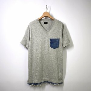 DIESEL ディーゼル デニムポケット VネックTシャツ M グレー カットオフ 半袖