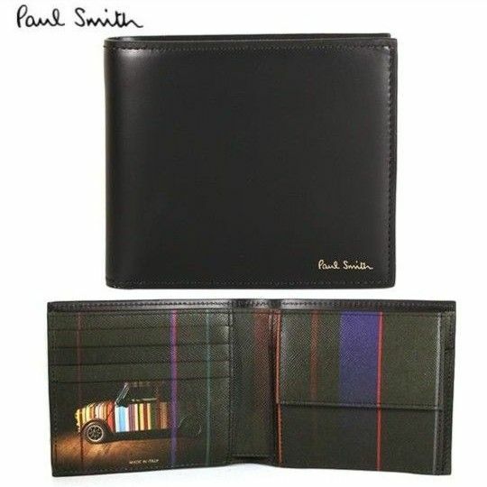 新品！ポールスミス イタリア製 ミニクーパー 2つ折り 財布 レザー 黒