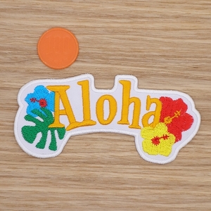 【Ｌサイズ】アイロンワッペン NO.1513 ＡＬＯＨＡ アロハ ハワイ 花 フラワー ＨＡＷＡＩＩ 南国 ハイビスカス アップリケ 【郵便定形】