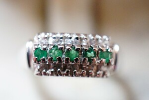 44 natural emerald ring ring Vintage accessory SILVER stamp antique natural stone color stone gem color stone ornament 