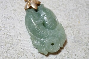 141 natural stone green stone common carp sculpture pendant necklace Vintage accessory 925 stamp antique gem color stone color stone ornament 