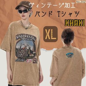 ヴィンテージ加工 バンド Tシャツ カーキ XL 地底人オンライン 半袖