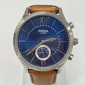 ☆【FOSSIL/フォッシル】HYBRID ハイブリッド 腕時計 NDW2F15 6708A-NDW2A クォーツ レザー メンズ ネイビー文字盤 電池切れ ジャンク 