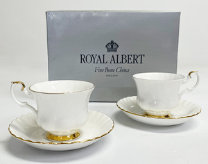 ROYAL ALBERT Royal Albert cup & saucer 2 customer box . attaching white white ivory gold . plain simple Western-style tableware 