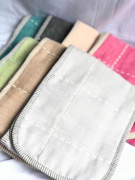 ふんわりガーゼのタオルマフラー2枚セット ハンドメイド fuwara 格子柄