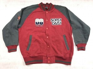 SONSY DAISY アメカジ ストリート スポーツ古着 リブ切替 ワッペン スウェット スタジャン ジャケット メンズ ラグランスリーブ M 赤グレー