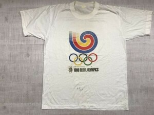 昭和レトロ オールド 当時物 古着 1988年 韓国 ソウル五輪 オリンピック SEOUL OLYMPICS ロゴプリント 半袖Tシャツ メンズ 白
