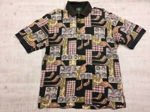 ドッカーズ DOCKERS ゴルフ GOLF 総柄 アメカジ オールド古着 90s 半袖ポロシャツ メンズ サイパン製 M 茶系