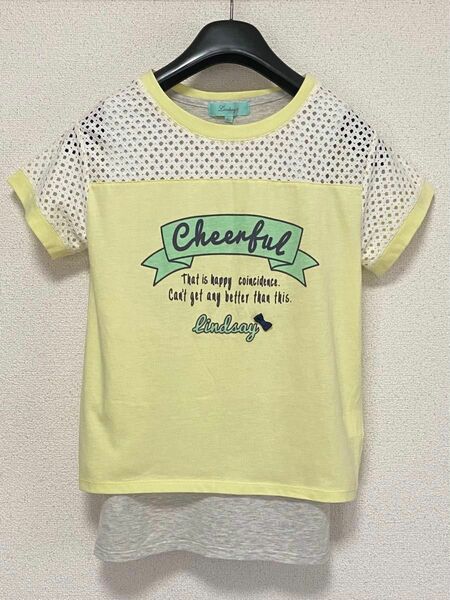 【Lindsay】リンジィ Tシャツ タンクトップ 二枚重ね レイヤード キッズL キッズ160 黄色 イエロー グレー