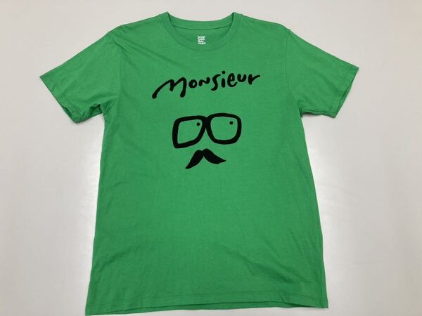 グラニフgraniph Design Tshirts Store デザイン ヒゲ メガネ グリーン 緑 サイズM 美品