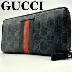 [ превосходный товар ] Gucci GUCCI.ggs шкив m Sherry линия длинный кошелек Zippy бумажник wallet раунд застежка-молния мужской чёрная кожа 