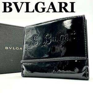 [ принадлежности в наличии * превосходный товар ] BVLGARY BVLGARIko let's .-ni двойной бумажник складной compact wallet мужской черный эмаль кожа 